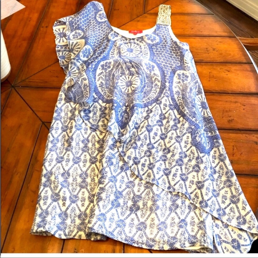 Derhy Kids | Draped Shoulder Viscose/Silk Blend Lined Dress w/Beaded